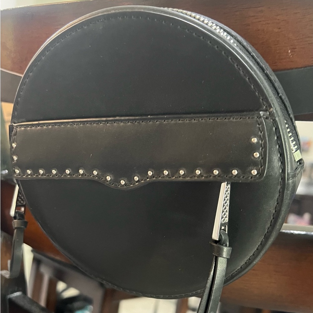 Black Round Crossbody Bag with Stud Accents